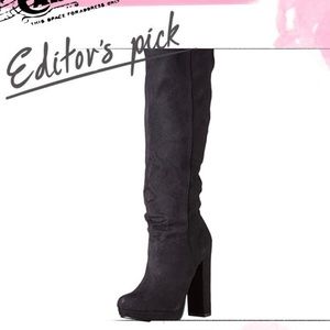 TALL BOOTS BLACK MICROSUEDE HIGH HEELS BLOCK 8.5